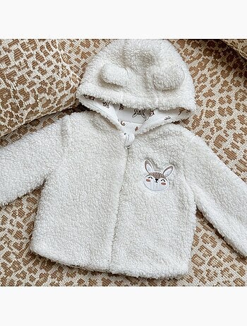 Babyjasje met capuchon en ritssluiting van sherpa-fleece, Chou bunny