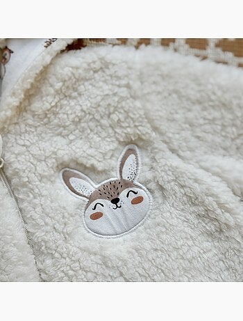 Babyjasje met capuchon en ritssluiting van sherpa-fleece, Chou bunny