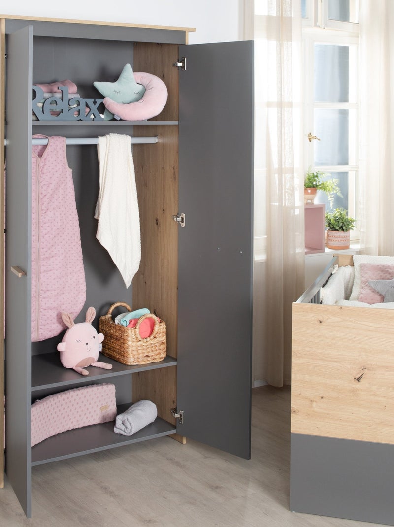Babykast met 2 deuren, hout met eikenhouteffect - roba 'anna' Antracietgrijs - Kiabi
