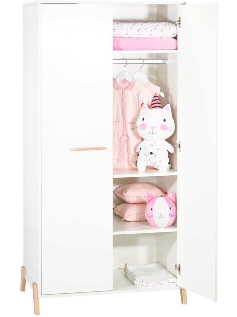 Babykast met 2 deuren op witte houten poten Wit Bruin - Kiabi