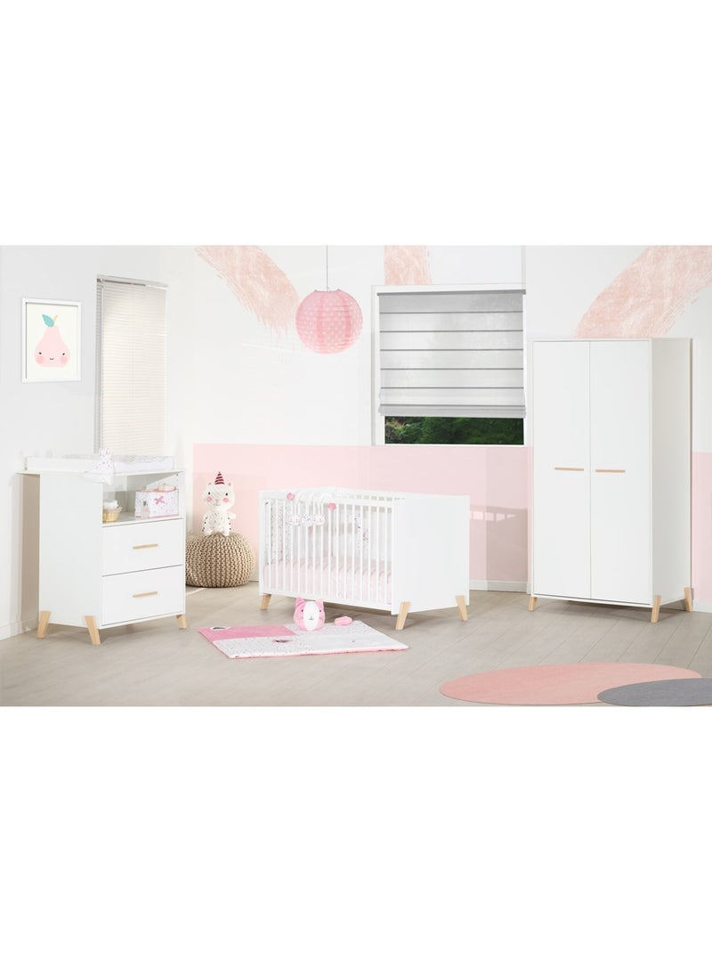 Babykast met 2 deuren op witte houten poten Wit Bruin - Kiabi