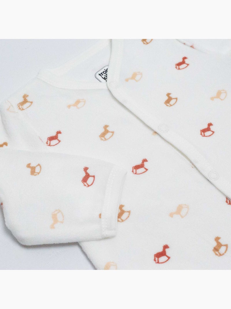 Babykruippakje met trendy hobbelpaard motieven Ecru - Kiabi