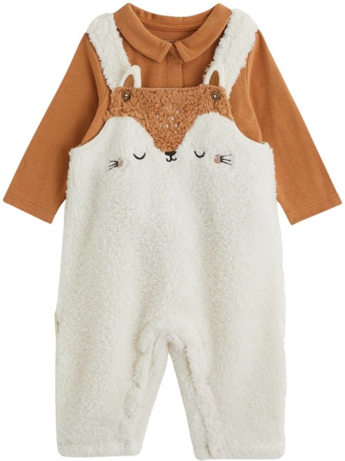 Babyoveralls en t-shirtset in karamelkleur - Kiabi