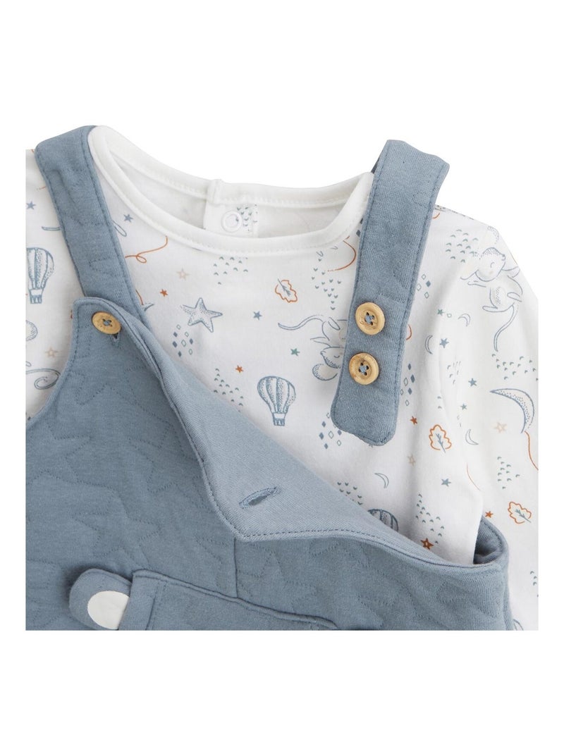 Babyoveralls set van gewatteerd katoen en een Rêverie T-shirt. Blauw - Kiabi
