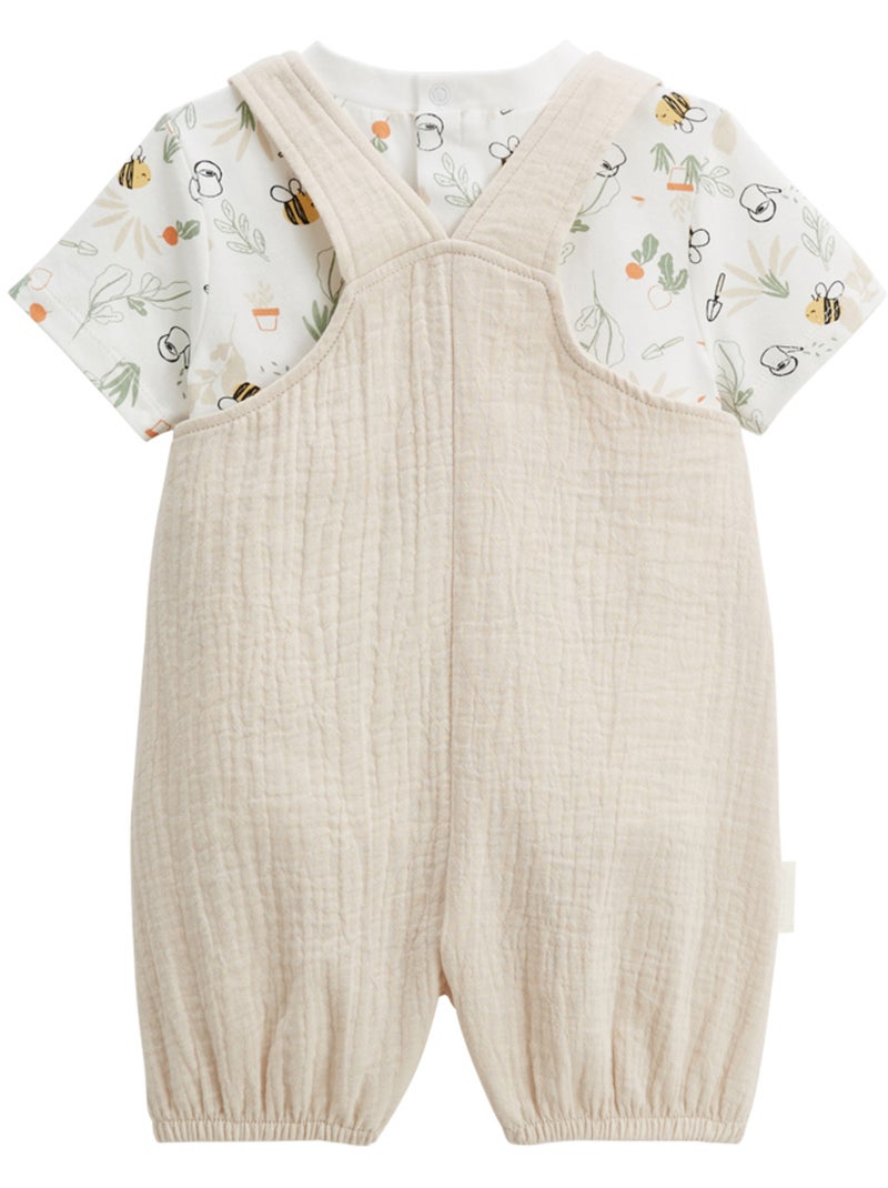 Babyoveralls set van katoenen gaas en Eden T-shirt Beige - Kiabi