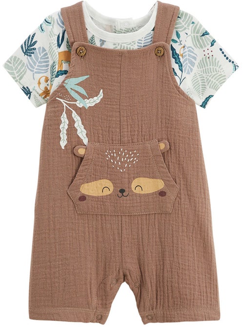 Babyoveralls set van katoenen gaas en een Adventurer T-shirt. - Kiabi