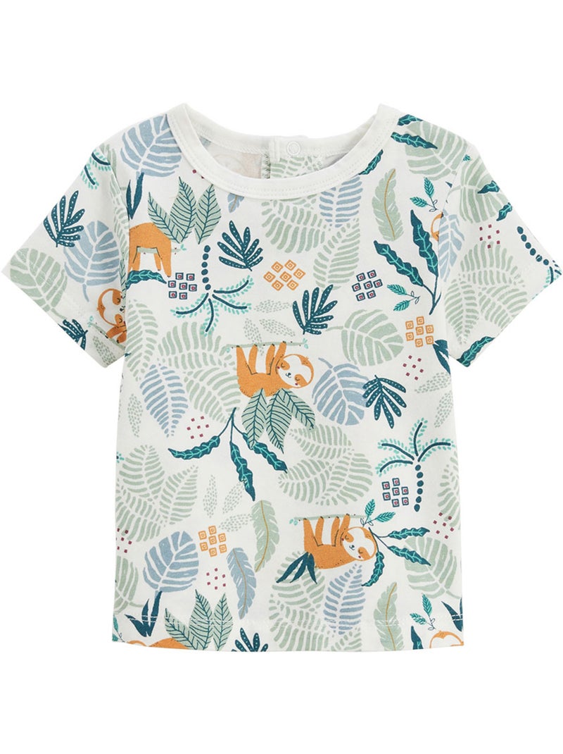 Babyoveralls set van katoenen gaas en een Adventurer T-shirt. Bruin - Kiabi