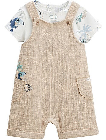 Babyoveralls set van katoenen gaas en een t-shirt met toekanprint.