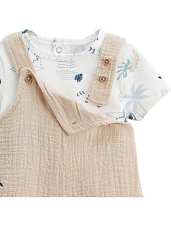 Babyoveralls set van katoenen gaas en een t-shirt met toekanprint.
