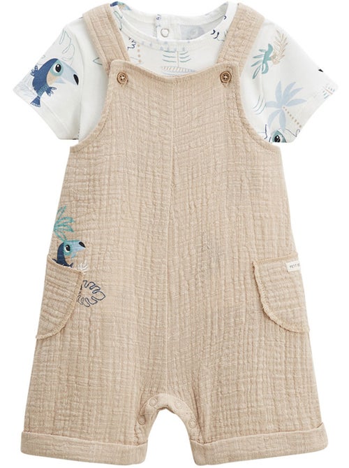 Babyoveralls set van katoenen gaas en een T-shirt met toekanprint. - Kiabi