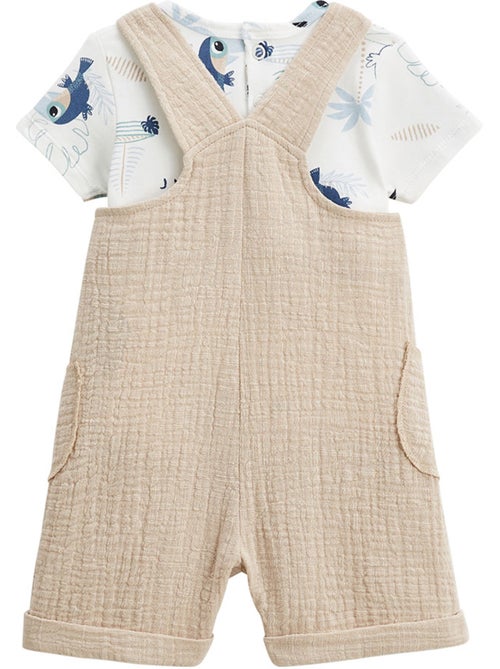 Babyoveralls set van katoenen gaas en een T-shirt met toekanprint. - Kiabi