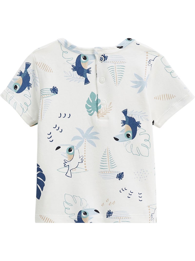 Babyoveralls set van katoenen gaas en een T-shirt met toekanprint. Zandbeige - Kiabi