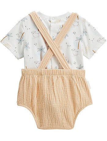 Babyoveralls set van katoenen gaas en noisette t-shirt