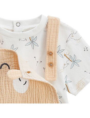 Babyoveralls set van katoenen gaas en noisette t-shirt