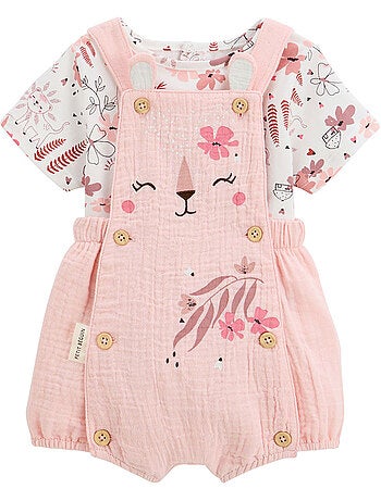 Babyoveralls set van katoenen gaas en petit safari t-shirt