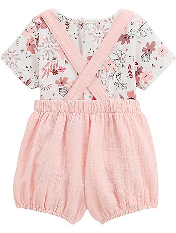 Babyoveralls set van katoenen gaas en petit safari t-shirt