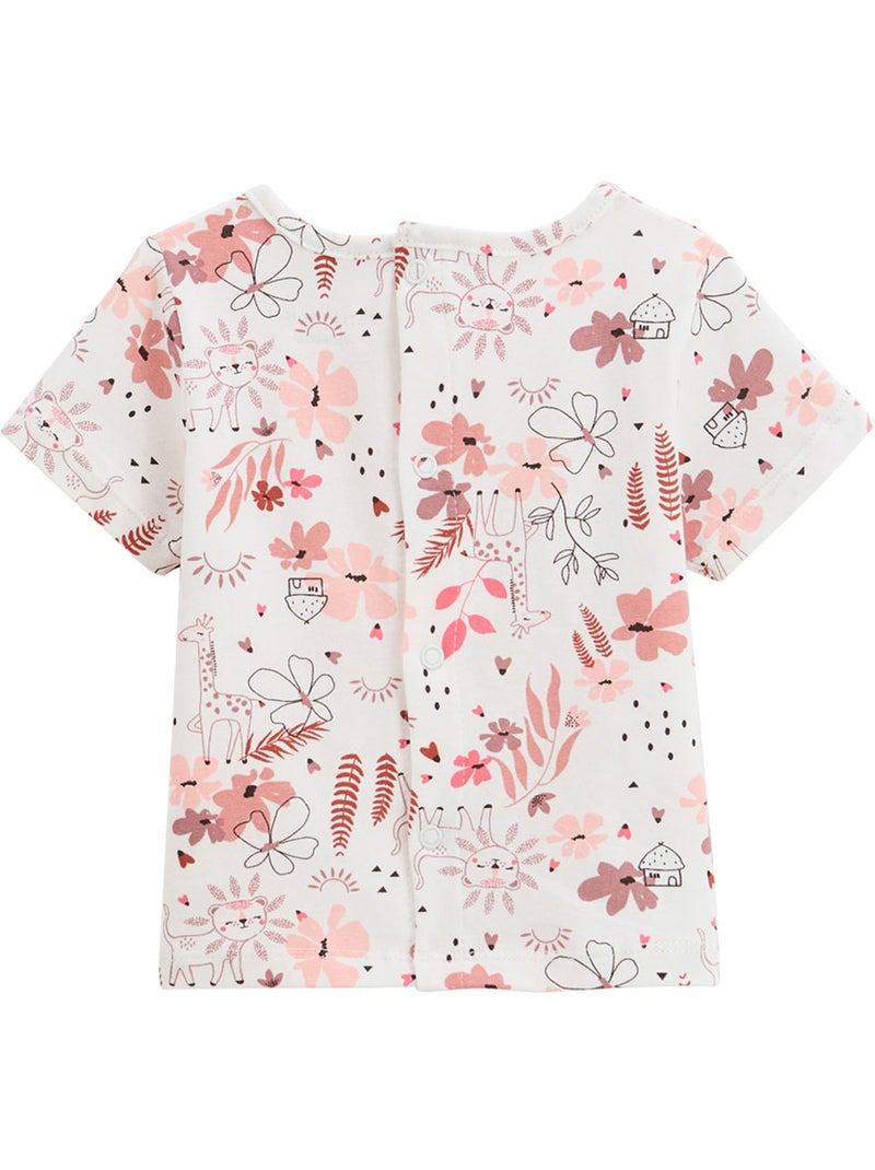 Babyoveralls set van katoenen gaas en Petit Safari T-shirt Roze - Kiabi