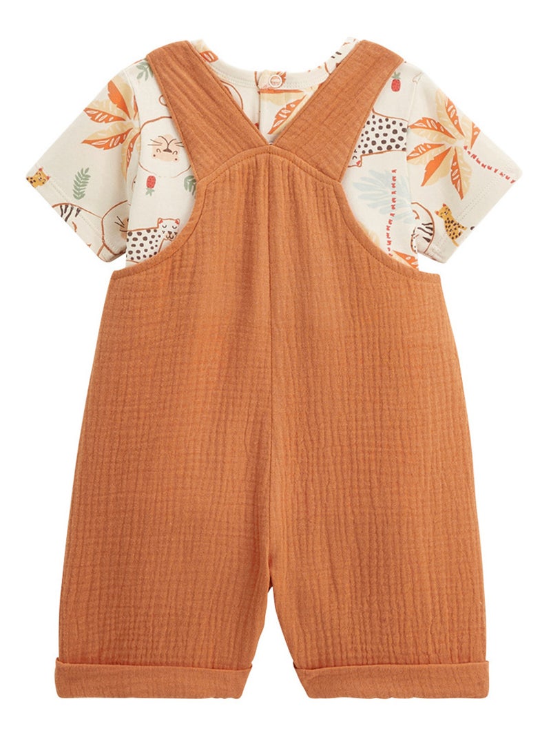 Babyoveralls set van katoenen gaas en Tango T-shirt Bruin - Kiabi