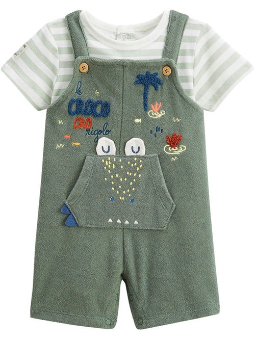 Babyoveralls van badstof en een grappig Crocro T-shirt set - Kiabi