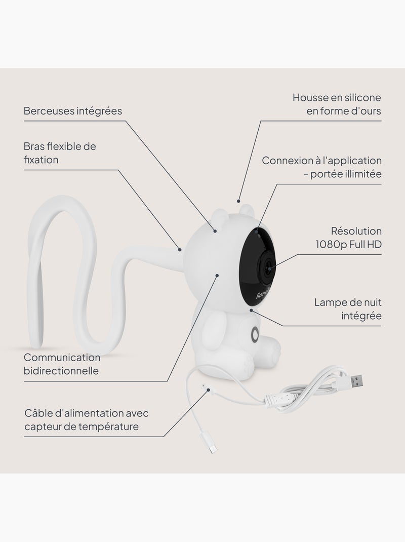 Babyphone vidéo lionelo babyline 2.0 - wifi - audio bidirectionnel - vision nocturne - berceuses Blanc Vert Noir - Kiabi