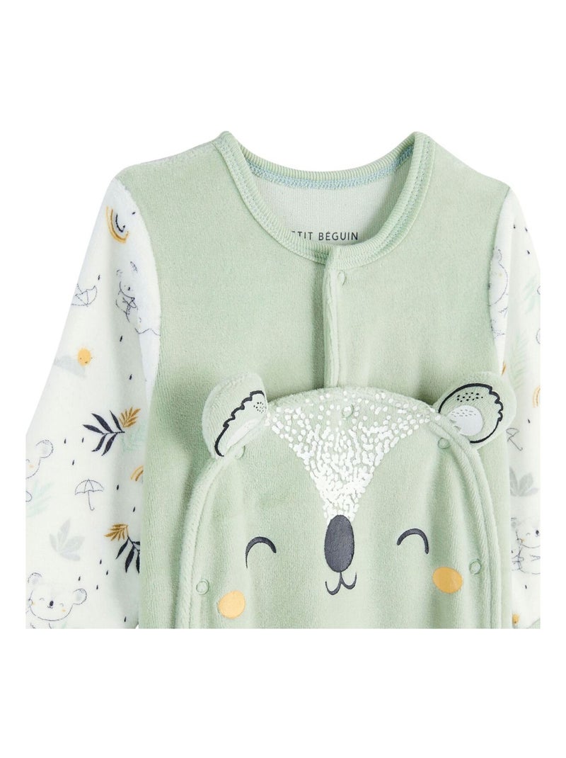Babypyjama van fluweel met brugopening Groen - Kiabi
