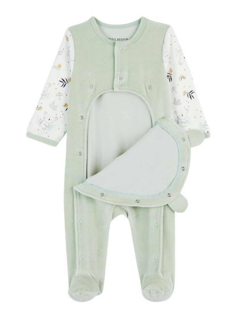 Babypyjama van fluweel met brugopening Groen - Kiabi