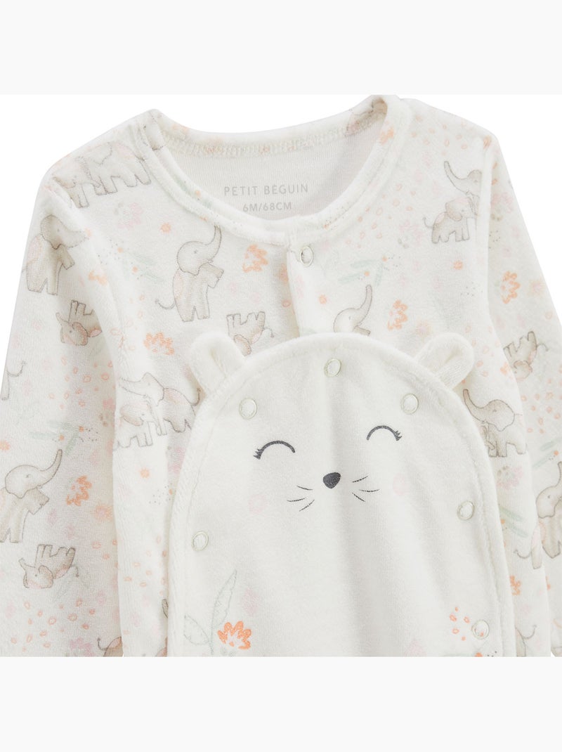 Babypyjama van fluweel met een brugsluiting, Badian Ecru - Kiabi