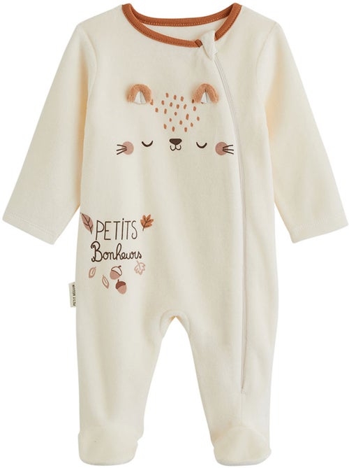 Babypyjama van karamelkleurig velours met ritssluiting. - Kiabi