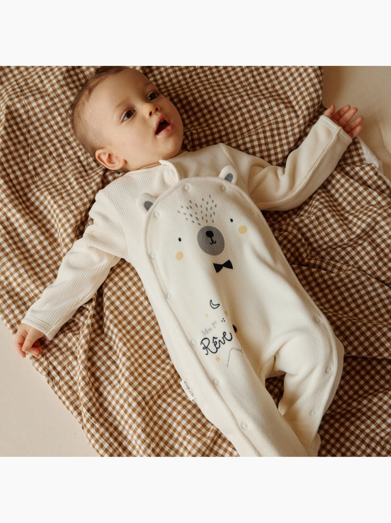 Babypyjama van velours met brugopening sneeuwvlok Ecru - Kiabi