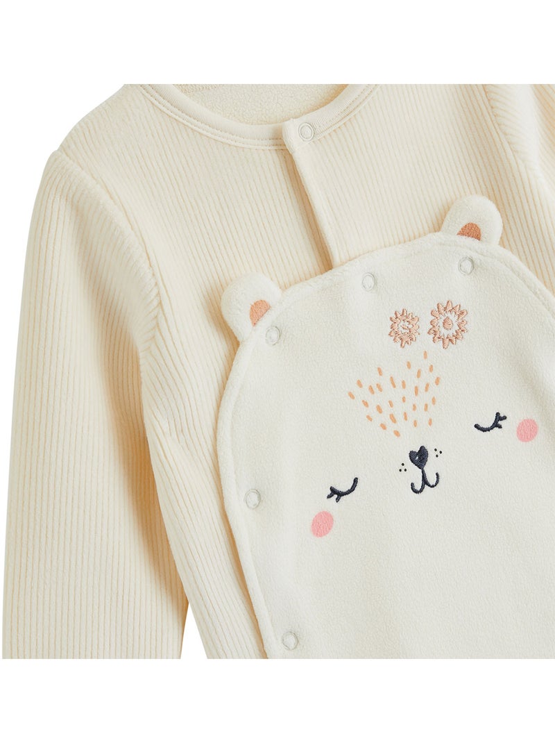 Babypyjama van velours met klepopening sneeuw Ecru - Kiabi