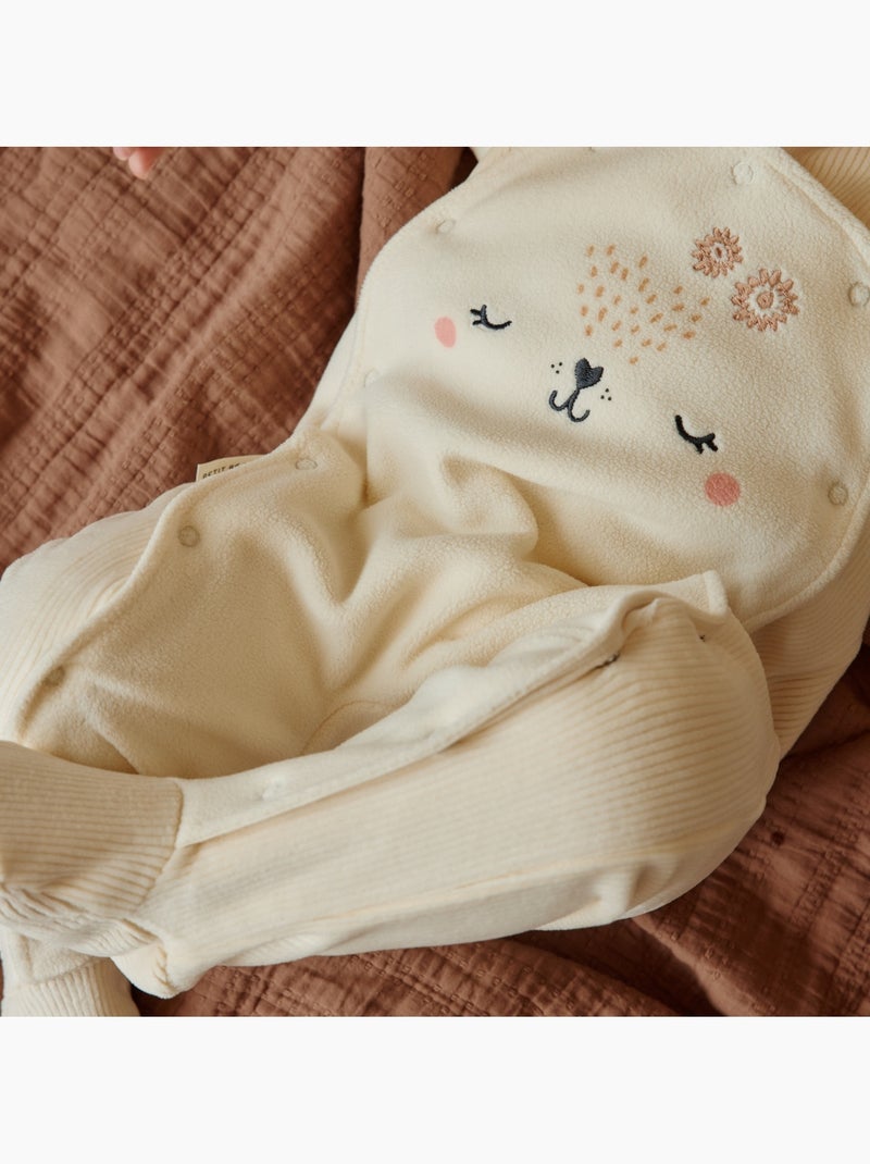 Babypyjama van velours met klepopening sneeuw Ecru - Kiabi