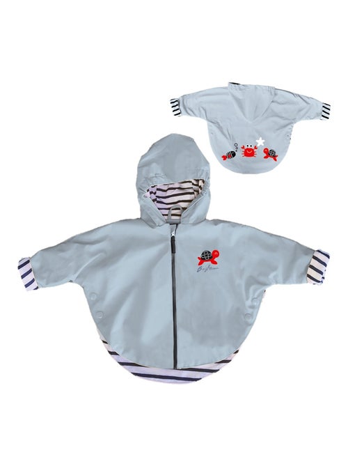 Babyregenjas met capuchon 'Breizh Ocean', gestreepte binnenponcho met borduurwerk - Kiabi Babyregenjas met capuchon 'Breizh Ocean', gestreepte binnenponcho met borduurwerk - Kiabi