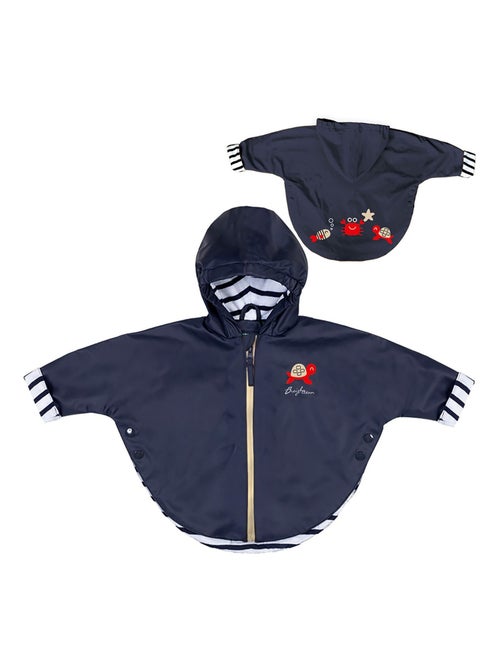 Babyregenjas met capuchon 'Breizh Ocean', gestreepte binnenponcho met borduurwerk - Kiabi