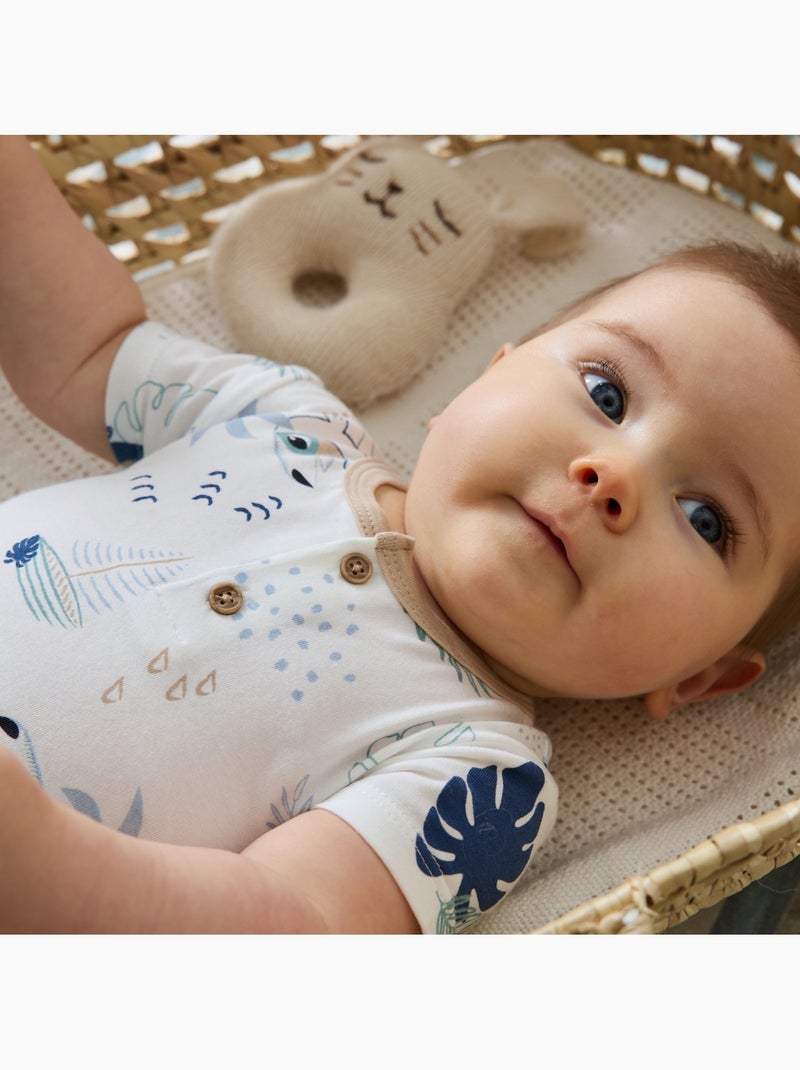 Babyrompertje en katoenen gaasbroekje met toekanmotief Blauw - Kiabi