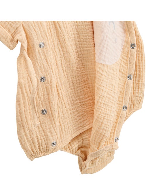 Babyrompertje van katoenen gaas met overslagopening, hazelnootkleur - Kiabi