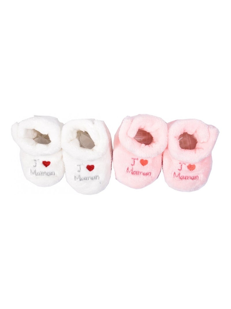 Babyschoentjes Cocooning Fantaisie - Set van 2 Wit Licht Roze Wit - Kiabi