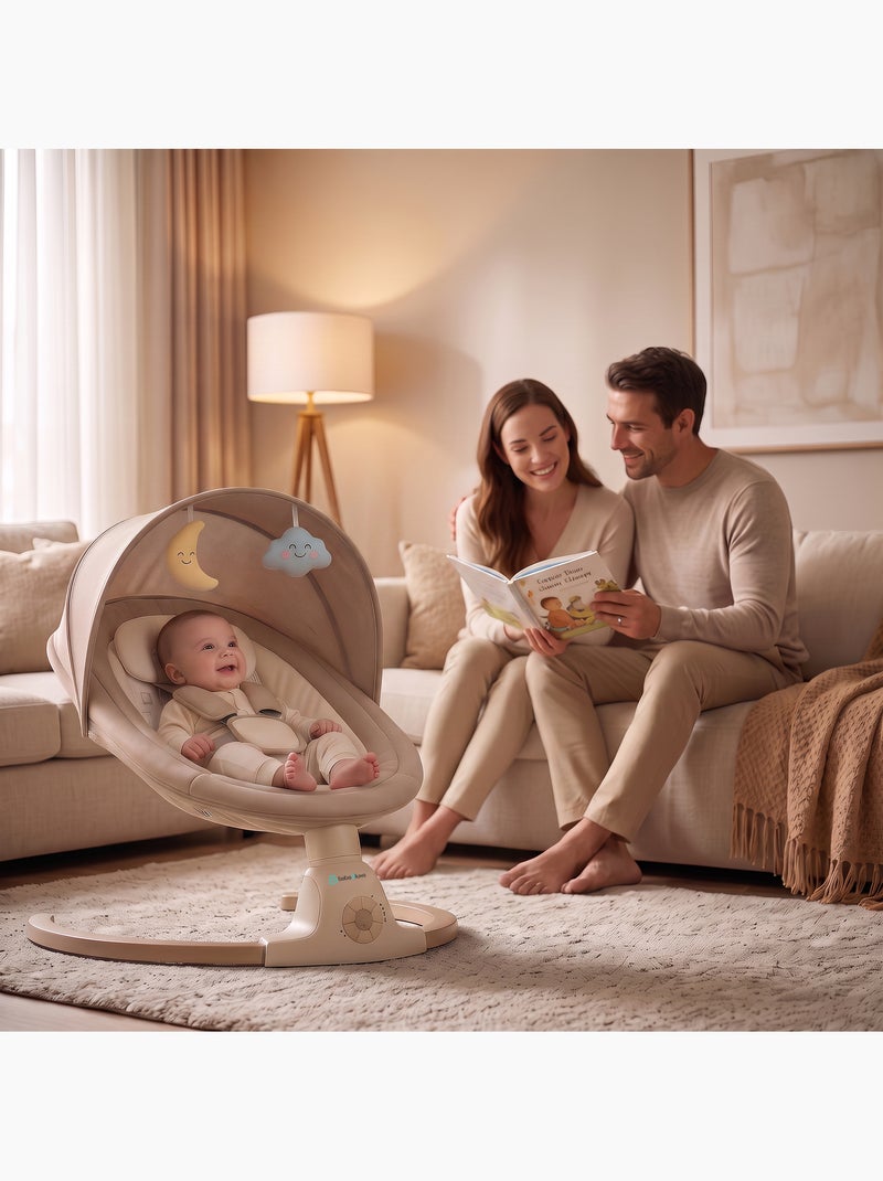 Babyschommel/elektrische wipstoel AVA met kap + muskietennet Beige - Kiabi
