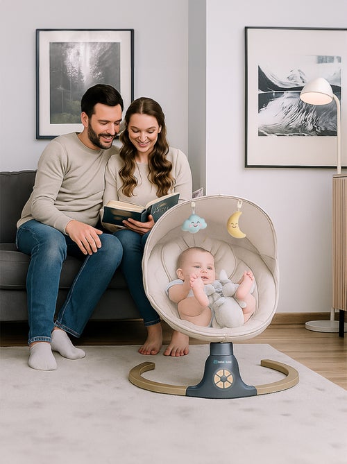 Babyschommel/elektrische wipstoel AVA met kap + muskietennet - Kiabi