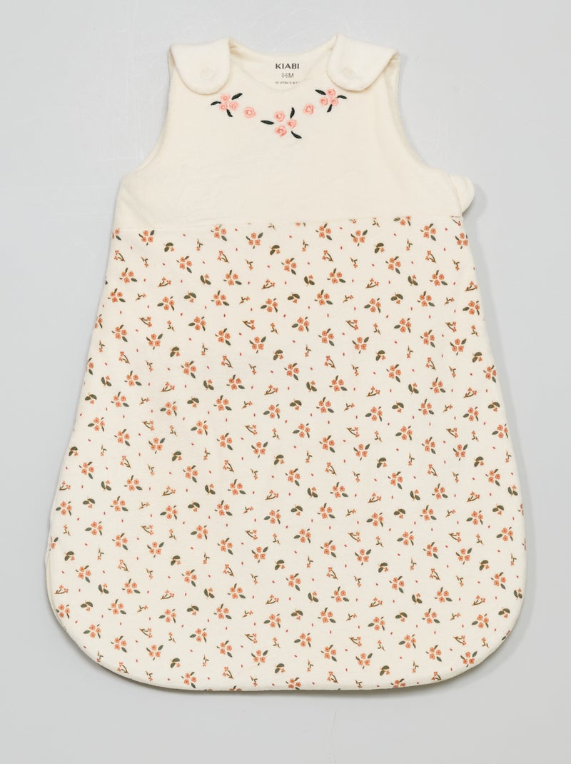 Babyslaapzak van fleece met print WIT - Kiabi