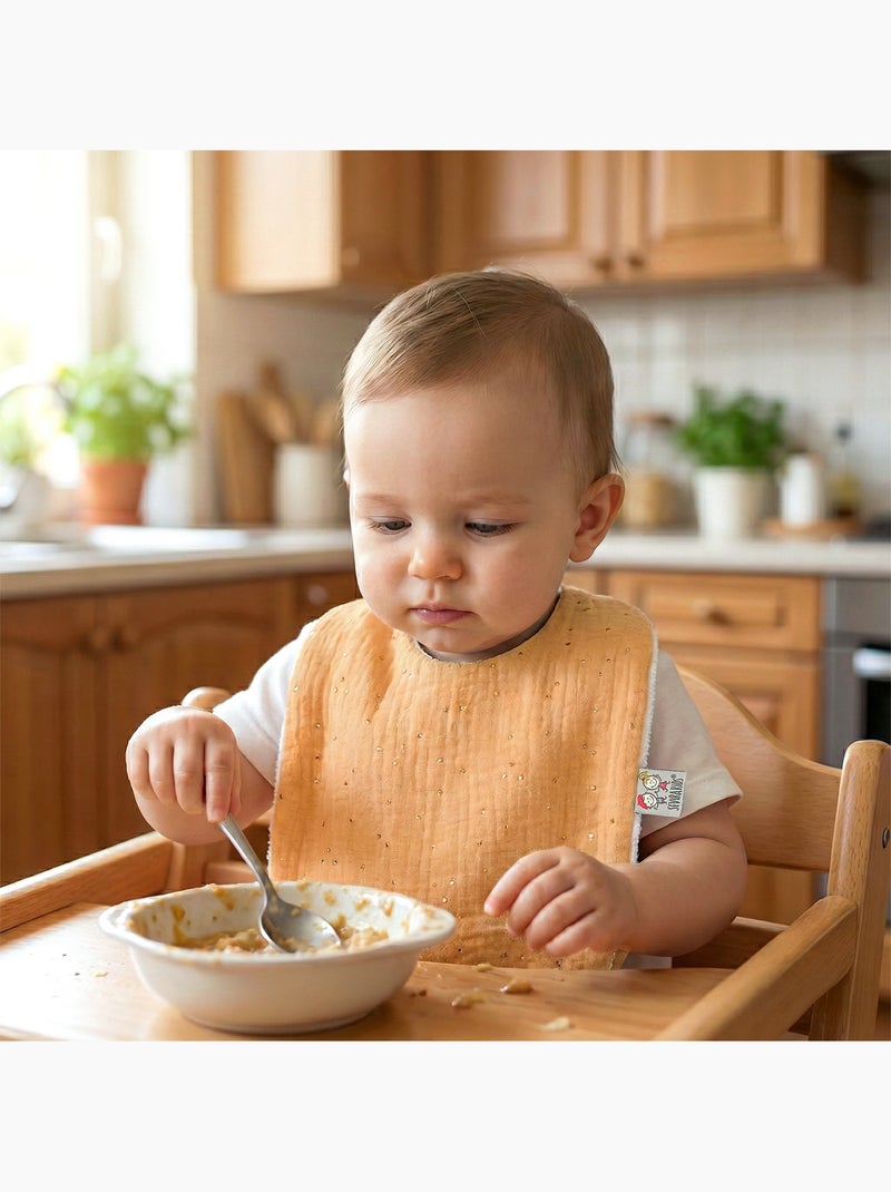 Babyslabbetje van katoenen mousseline Taupe/Goudkleurig - Kiabi