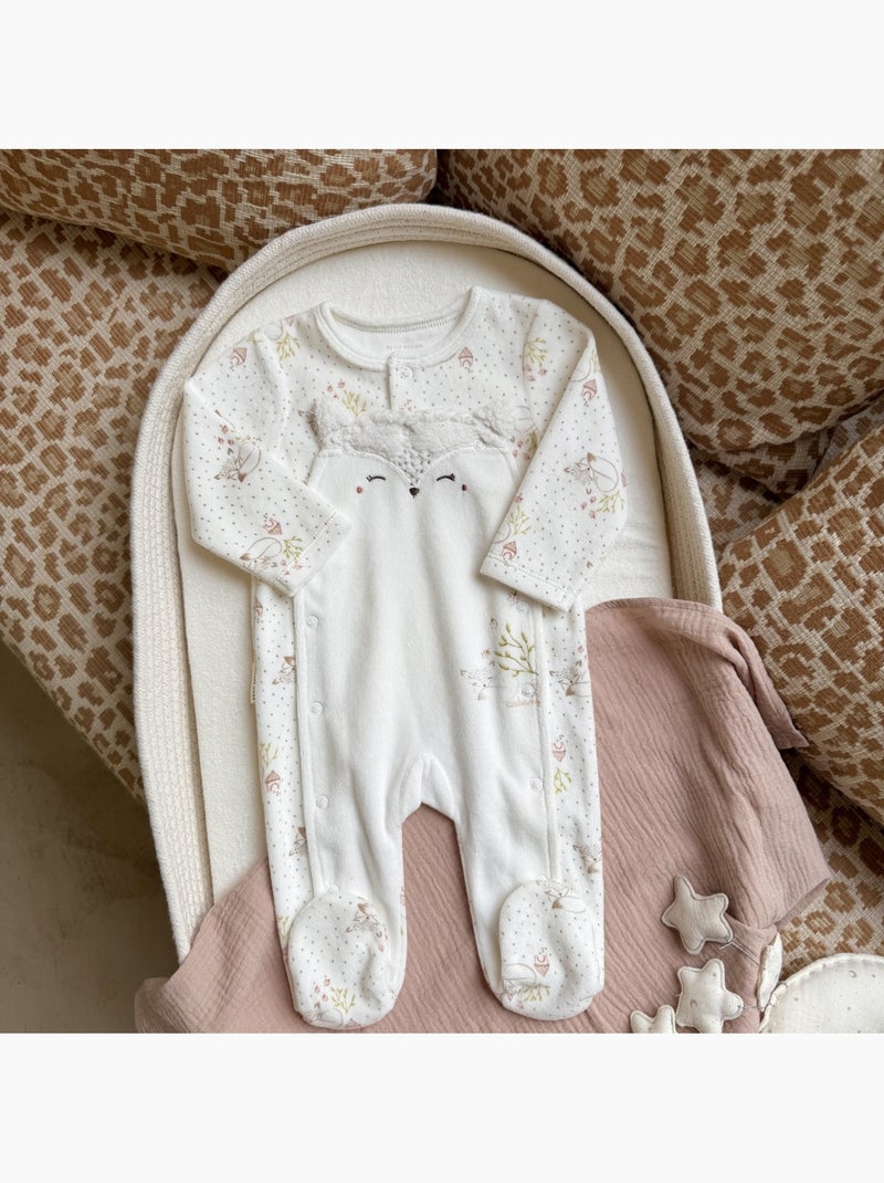 Babyvelours pyjama met brugopening Ecru - Kiabi