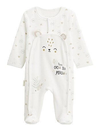 Babyvelourspyjama met brugopening, mon petit chou du pérou
