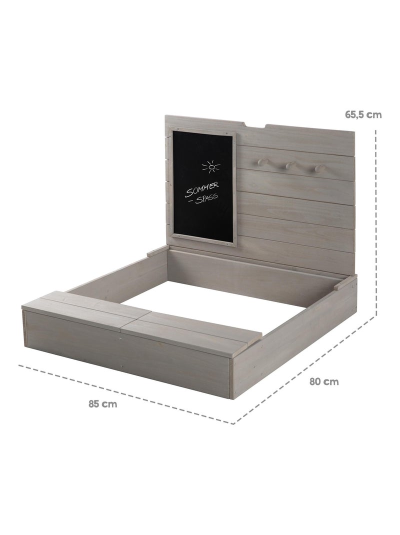 Bac à sable couvrant en bois massif avec tableau noir 'Outdoor+' ROBA Gris - Kiabi