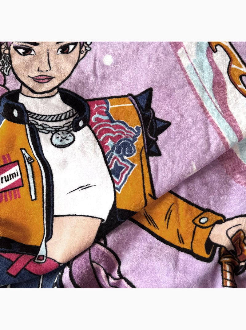 Bad- en strandhanddoek met print 100% katoen, kpop demon hunters tour Paars - Kiabi