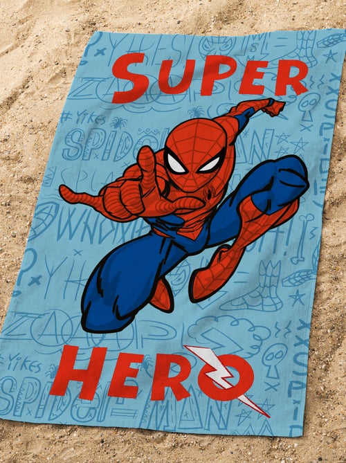 Bad- en strandhanddoek met print 100% katoen, spiderman home sketches - Kiabi