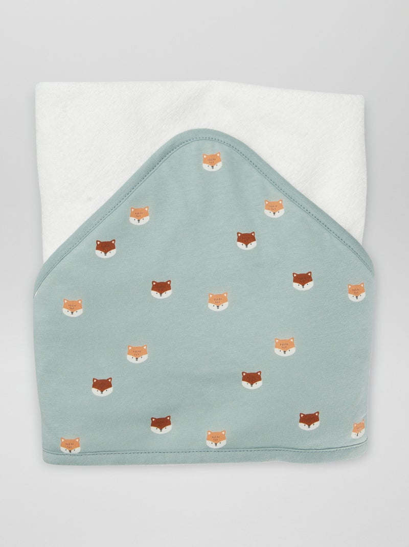 Badcape van badstof met capuchon en print BLAUW - Kiabi