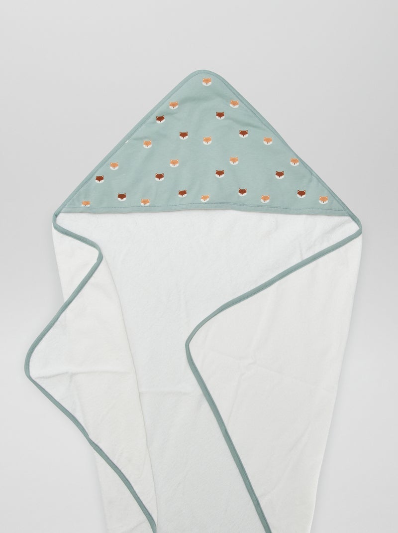 Badcape van badstof met capuchon en print BLAUW - Kiabi