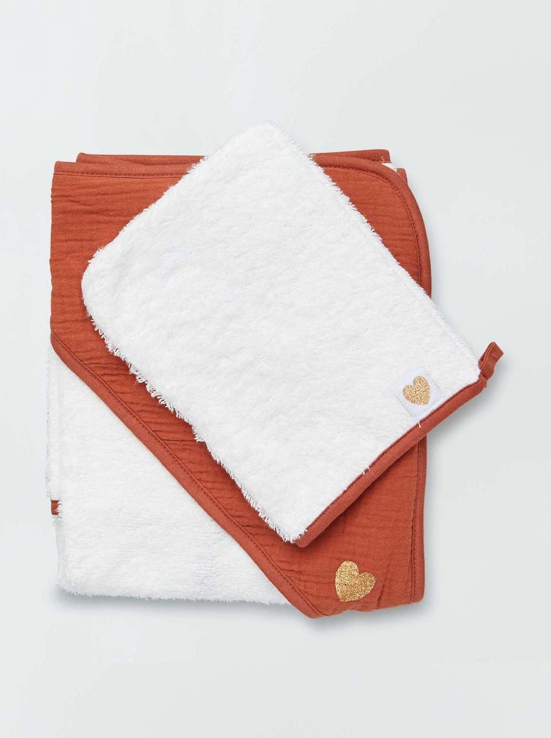 Badcape + washandje ROOD - Kiabi