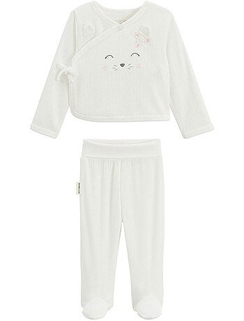 Badian pointelle baby set: vestje en broekje met voetjes