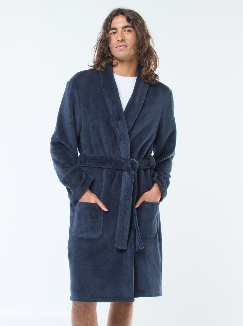 Badjas van fleecestof met strikceintuur Blauw - Kiabi